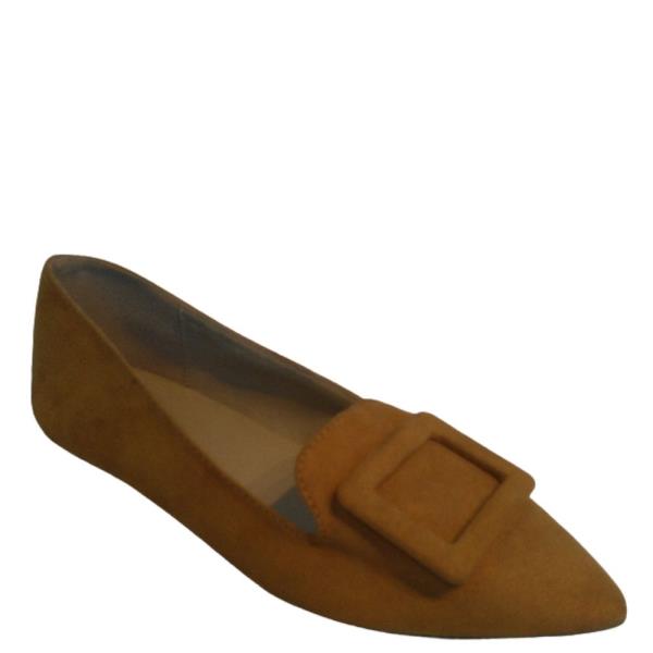 SUEDE POINTED TOE FLAT WITH SQUARE BUCKLE