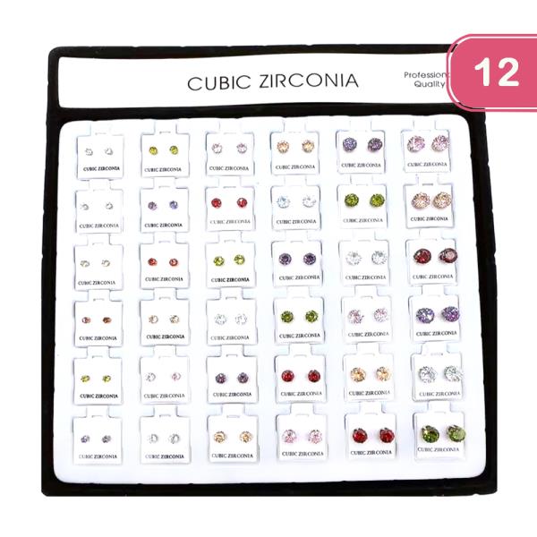 FASHION CUBIC ZIRCONIA STUD EARRING (36 UNITS)
