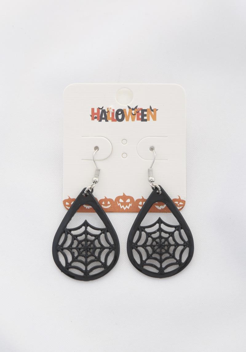 HALLOWEEN SPIDER WEB TEARDROP DANGLE EARRING