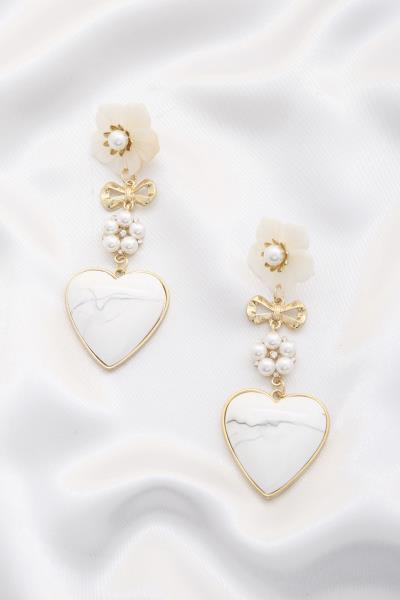 ENAMEL HEART FLOWER DROP EARRING