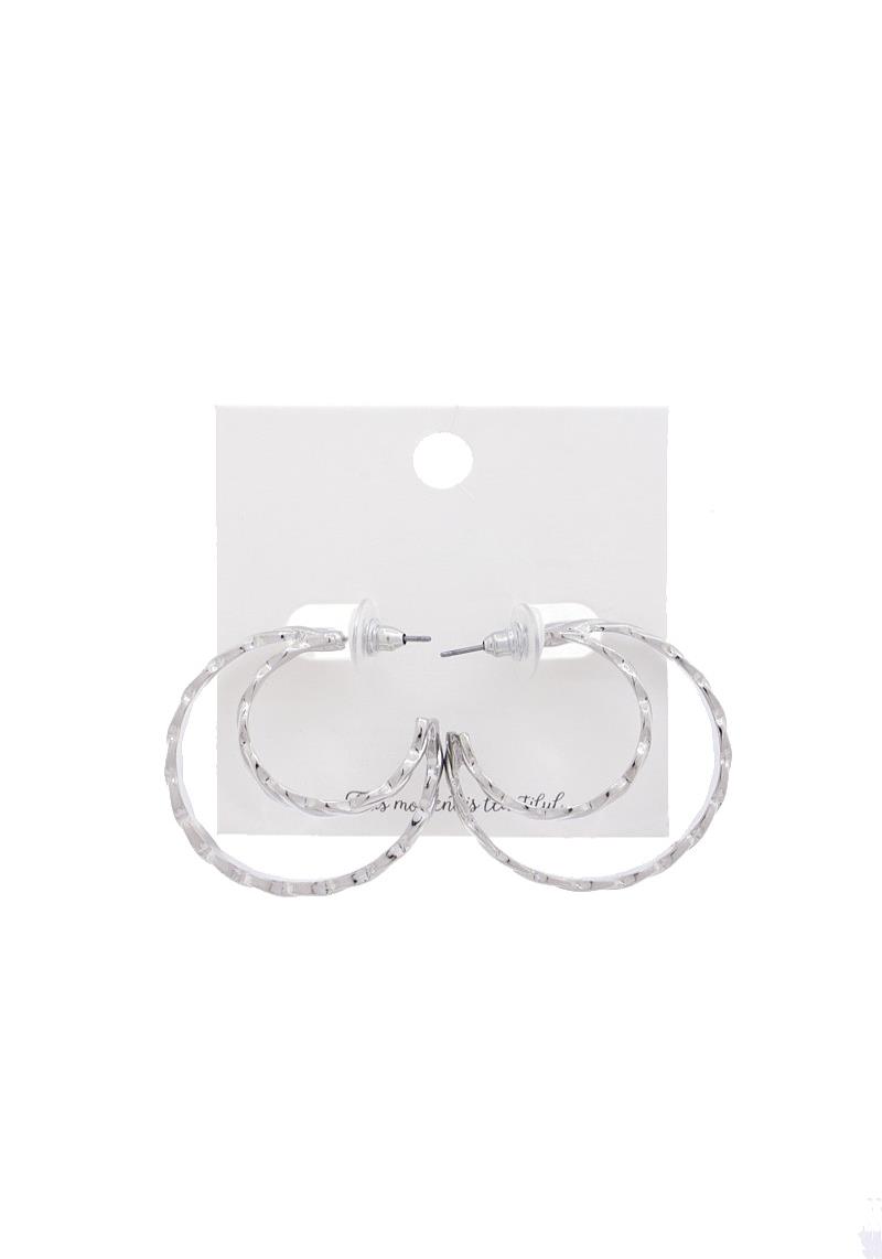 TWISTED DOUBLE CIRCLE METAL EARRING
