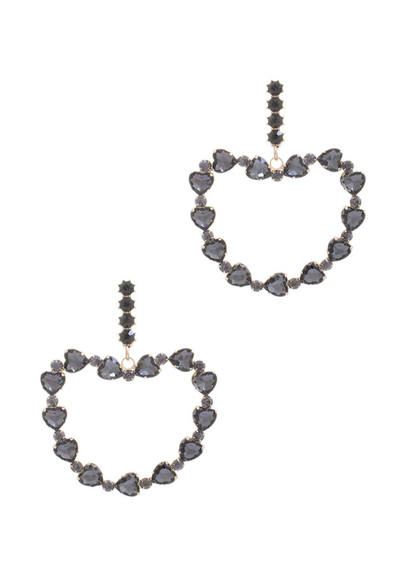 WIDE RHINESTONE HEAR DANGLE EARRING