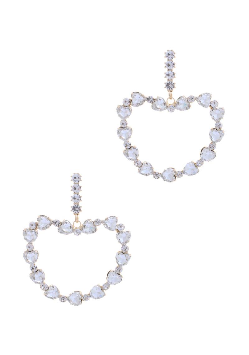 WIDE RHINESTONE HEAR DANGLE EARRING