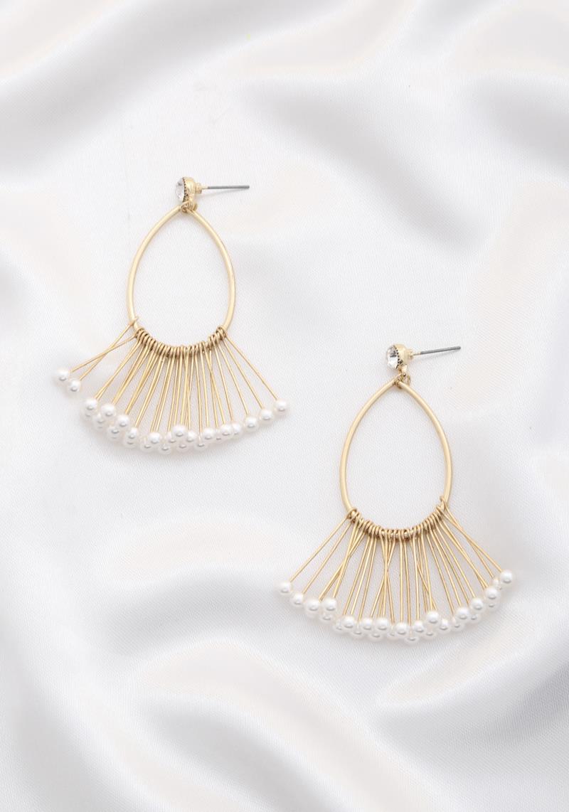 PEARL BEAD METAL BAR DANGLE EARRING
