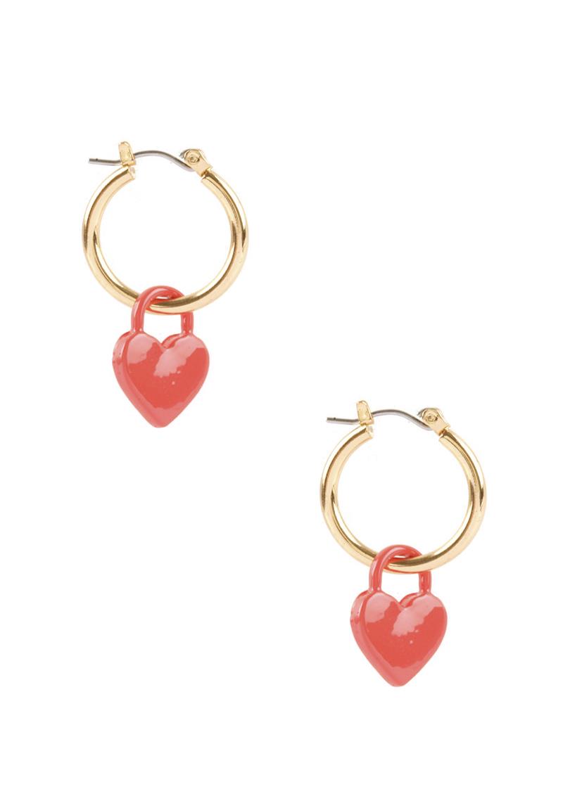 METAL HOOP HEART DANGLE EARRING