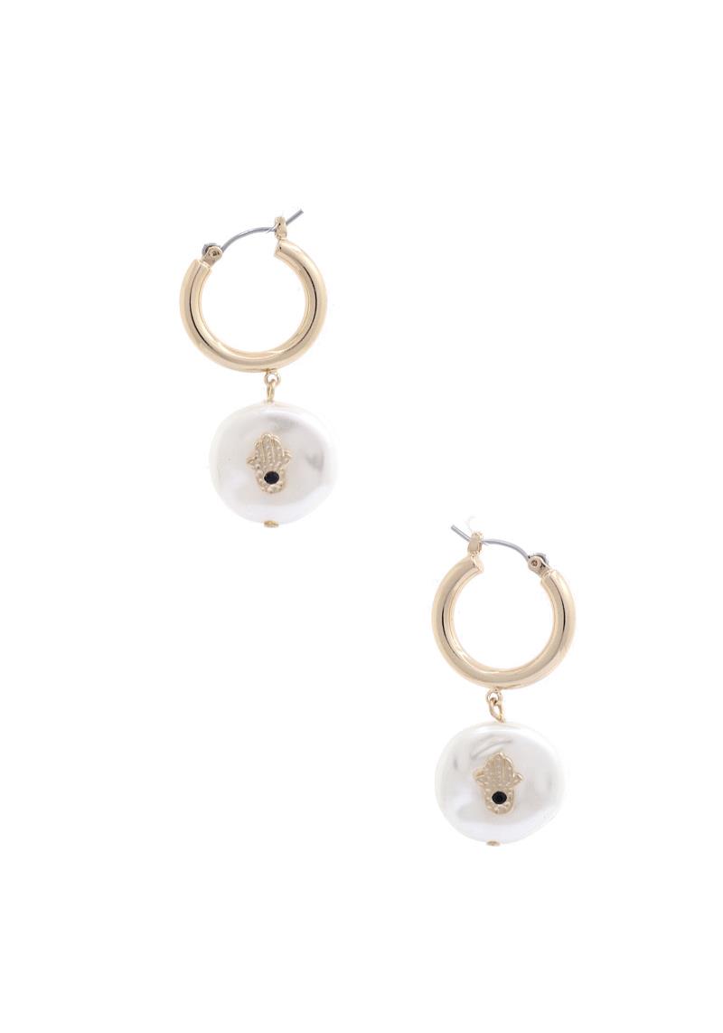 HAMSA HAND PEARL BEAD HUGGIE EARRING