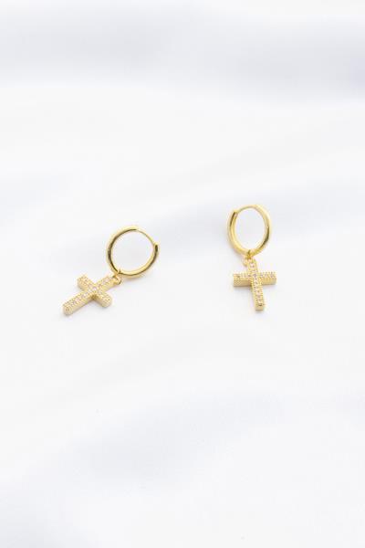 CROSS CRYSTAL MINI HOOP EARRING