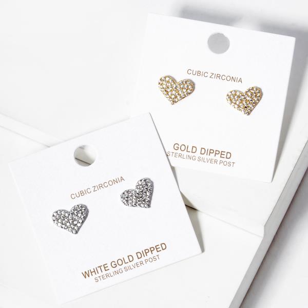 GOLD DIPPED CZ HEART STUD EARRING