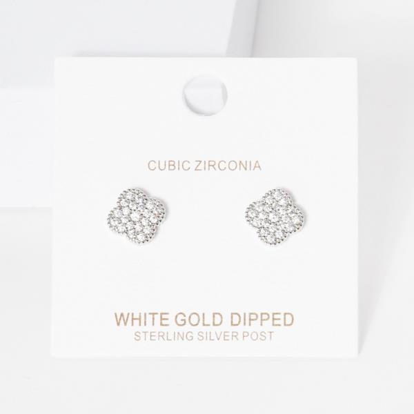 QUATREFOIL SHAPE WHITE GOLD DIPPED EARRING