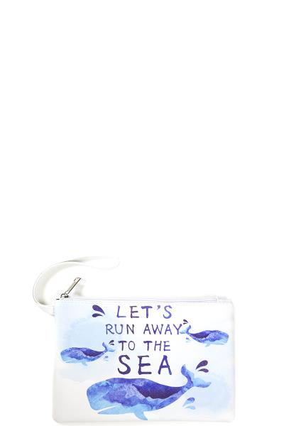 LET`S RUN AWAY TO SEA WHALE PRINT POUCH WITH STRAP