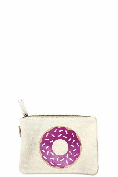 Pink Donut Print Canvas Pouch