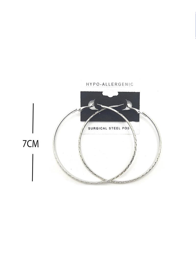 FASHION TEXTURE METAL HOOP 70MM EARRING