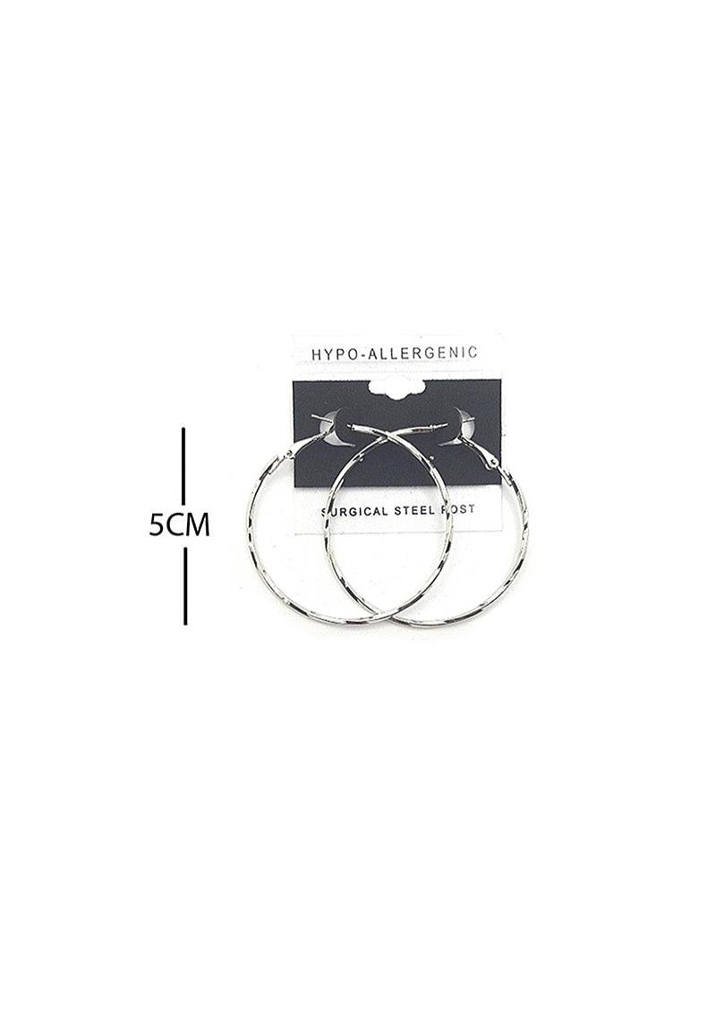 FASHION HAMMERED METAL HOOP 50MM EARRING