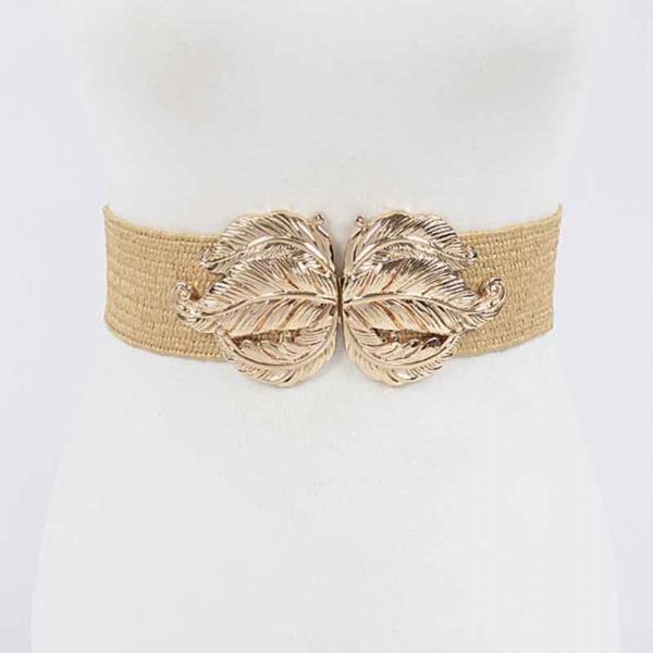 LEAF METAL BUCKLE STRETCH STRAW BELT
