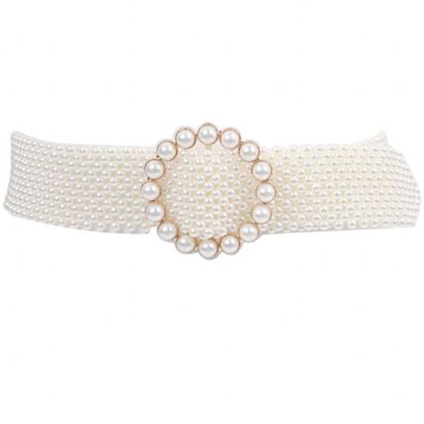 PEARL BEAD ROUND BUCKLE BELT