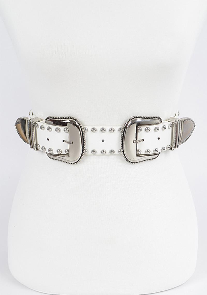 WESTERN STYLE METAL STUDDED DOUBLE BUCKLE BELT