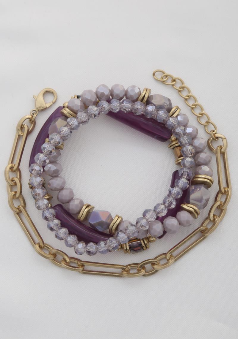 BEADED OVAL LINK METAL BRACELET SET