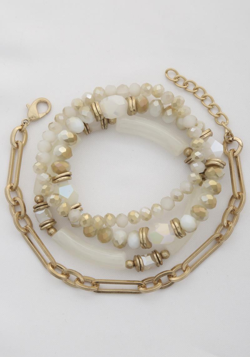 BEADED OVAL LINK METAL BRACELET SET