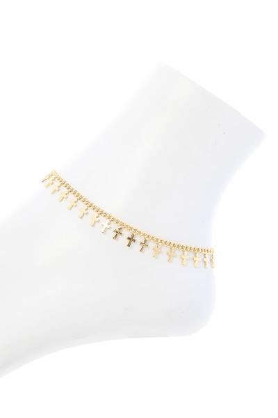 SIMPLE METAL CHAIN WITH CROSS DANGLE ANKLET
