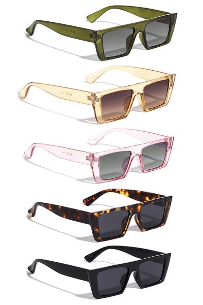 FLAT TOP CRYSTAL COLOR RECTANGLE TRAPEZOID SUNGLASSES 1DZ
