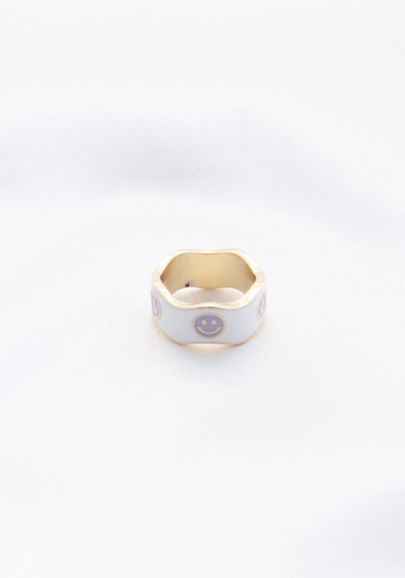 HAPPY FACE ENAMEL METAL RING