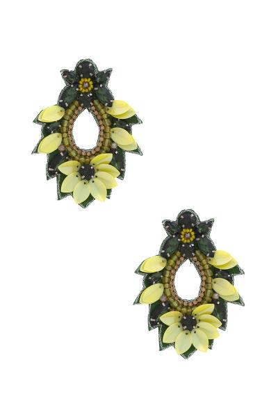 POINTED OVAL SHAPE BEADED POST DROP EARRING