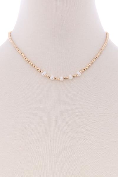 METAL BALL BEAD PEARL POINT NECKLACE