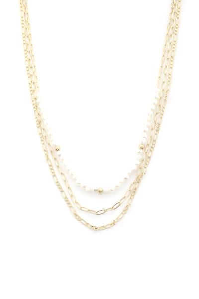 PEARL BEAD OVAL FIGARO LINK LAYERED NECKLACE