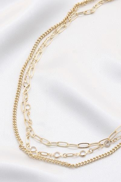 CRYSTAL OVAL LINKK METAL LAYERED NECKLACE