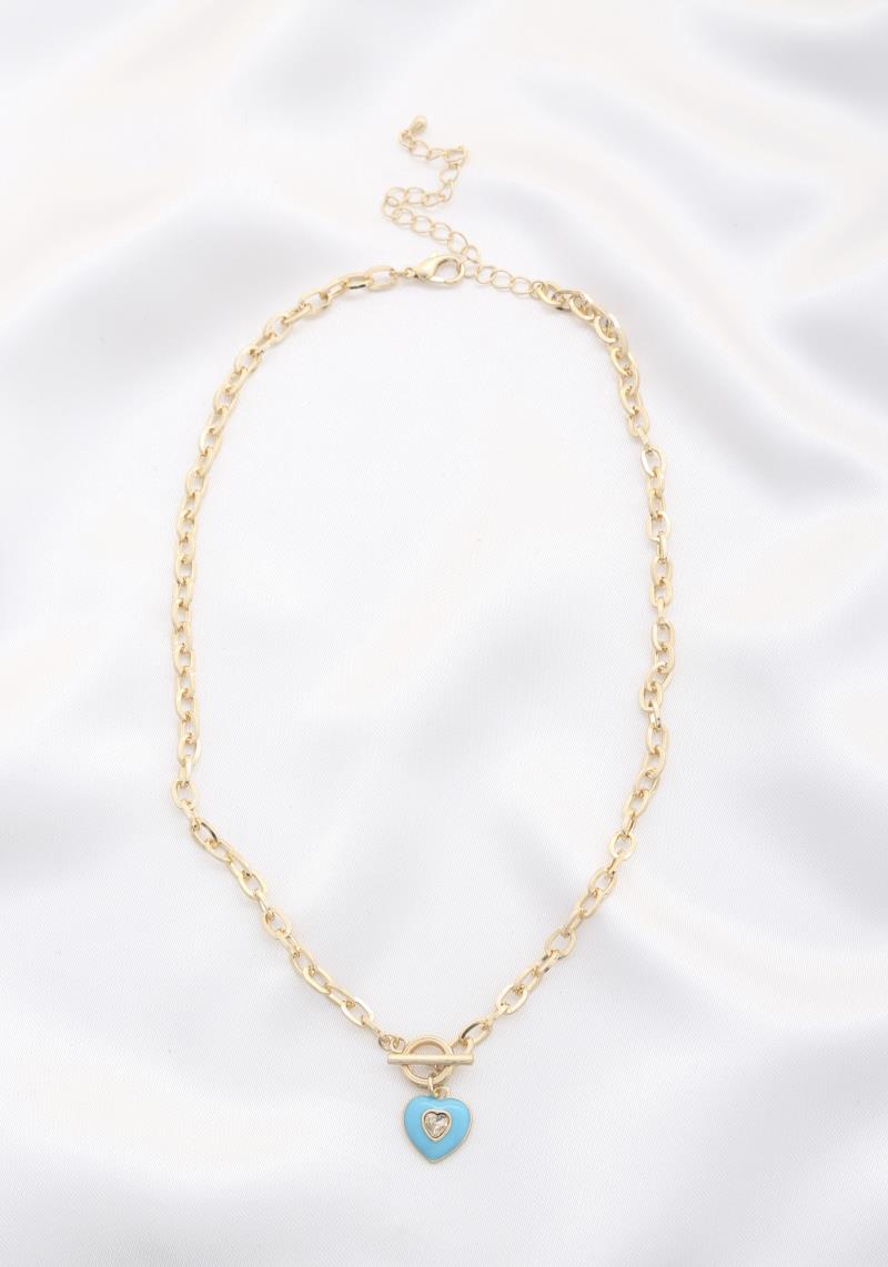 DAINTY HEART TOGGLE CLASP CIRCLE LINK NECKLACE