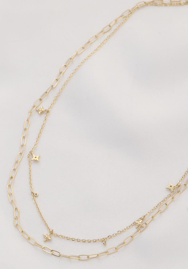 DAINTY STARBURST CHARM OVAL LINK LAYERED NECKLACE