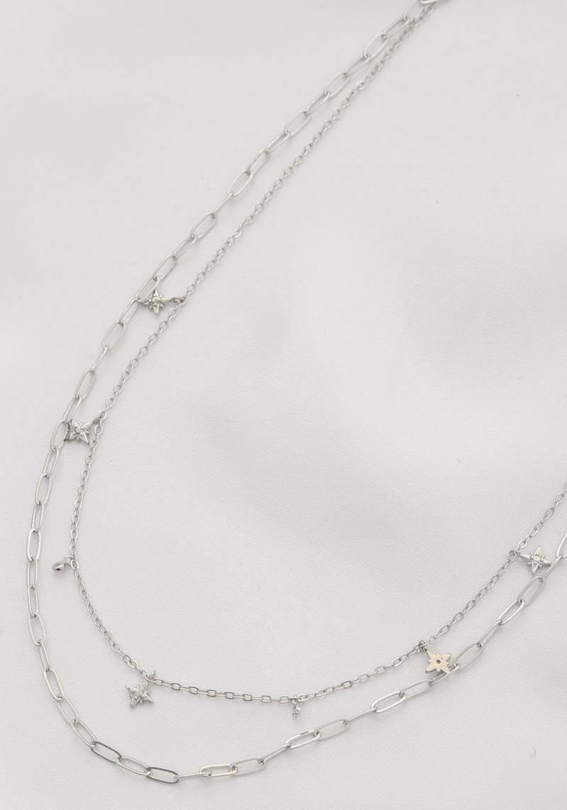 DAINTY STARBURST CHARM OVAL LINK LAYERED NECKLACE