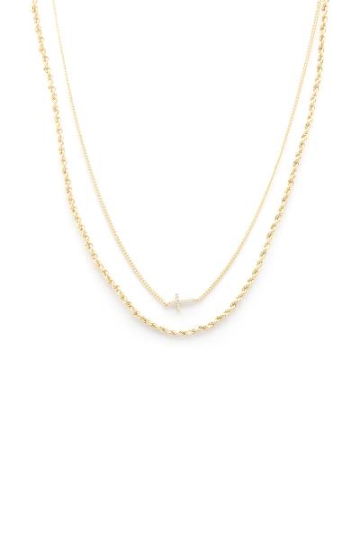 DAINTY CROSS TWISTED LINK LAYERED NECKLACE