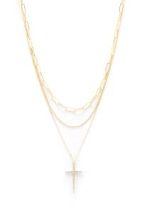CROSS CHARM OVAL LINK LAYERED NECKLACE