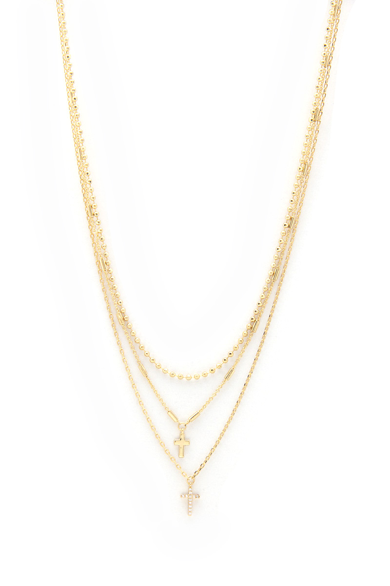 DAINTY CROSS BALL LINK LAYERED NECKLACE