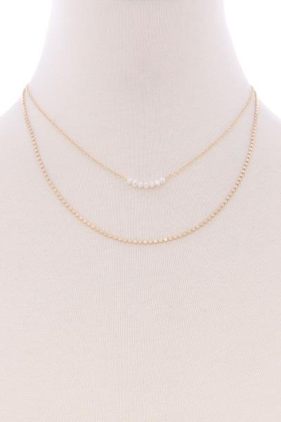 2 LAYERED METAL CHAIN PEARL POINT NECKLACE