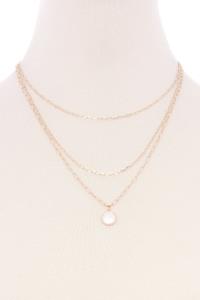 3 LAYERED METAL ROUND PENDANT MULTI NECKLACE