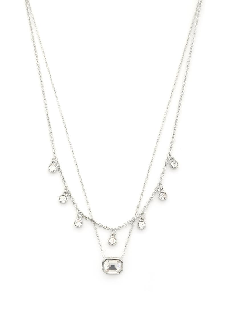 ROUND CRYSTAL CHARM LAYERED NECKLACE