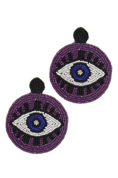 BEADED EVIL EYE POST DROP EARRING