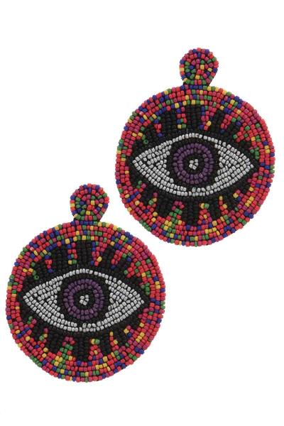 BEADED EVIL EYE POST DROP EARRING