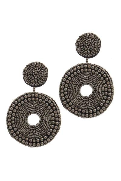 DOUBLE CIRCLE BEADED POST DROP EARRING