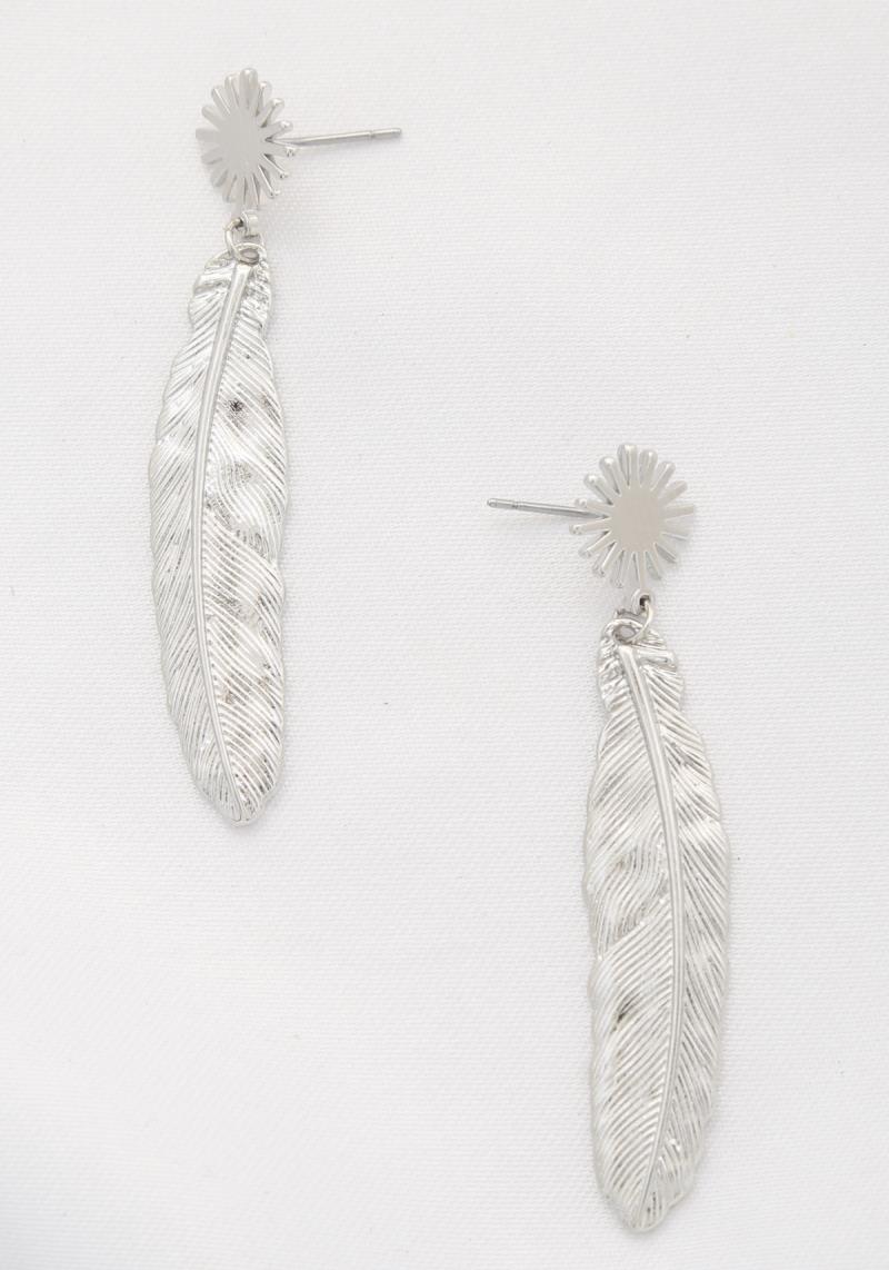 FEATHER SHAPE METAL DANGLE EARRING