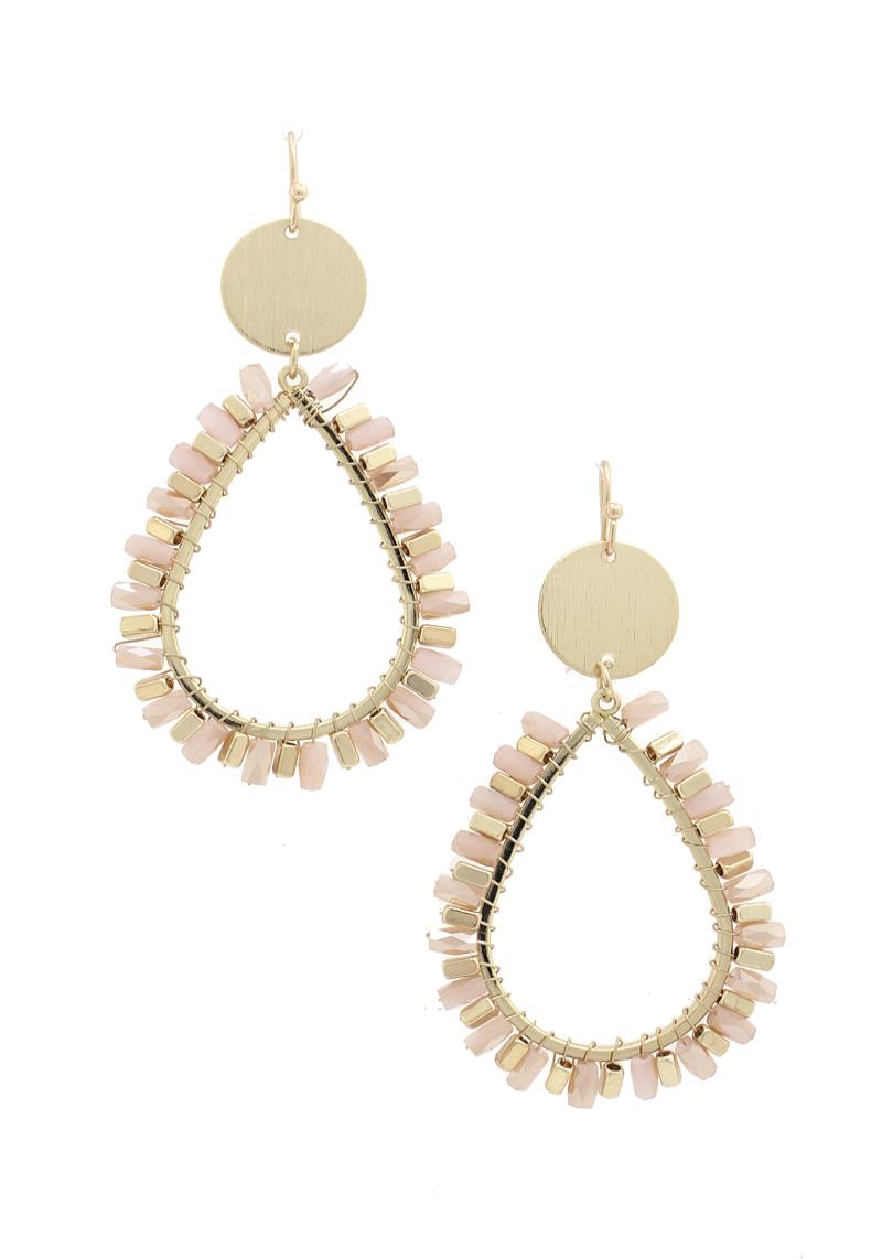 BEADED EDGE TEARDROP SHAPE EARRING