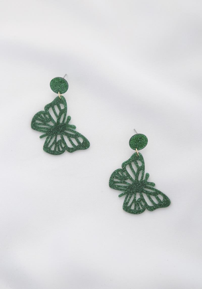 GLITTER BUTTERFLY AC DROP EARRING