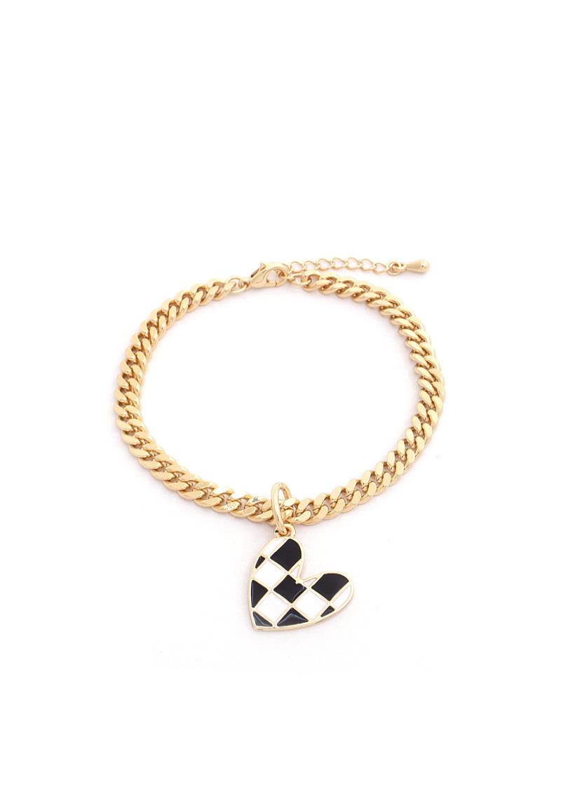 CHECKERED PATTERN HEART CHARM BRACELET