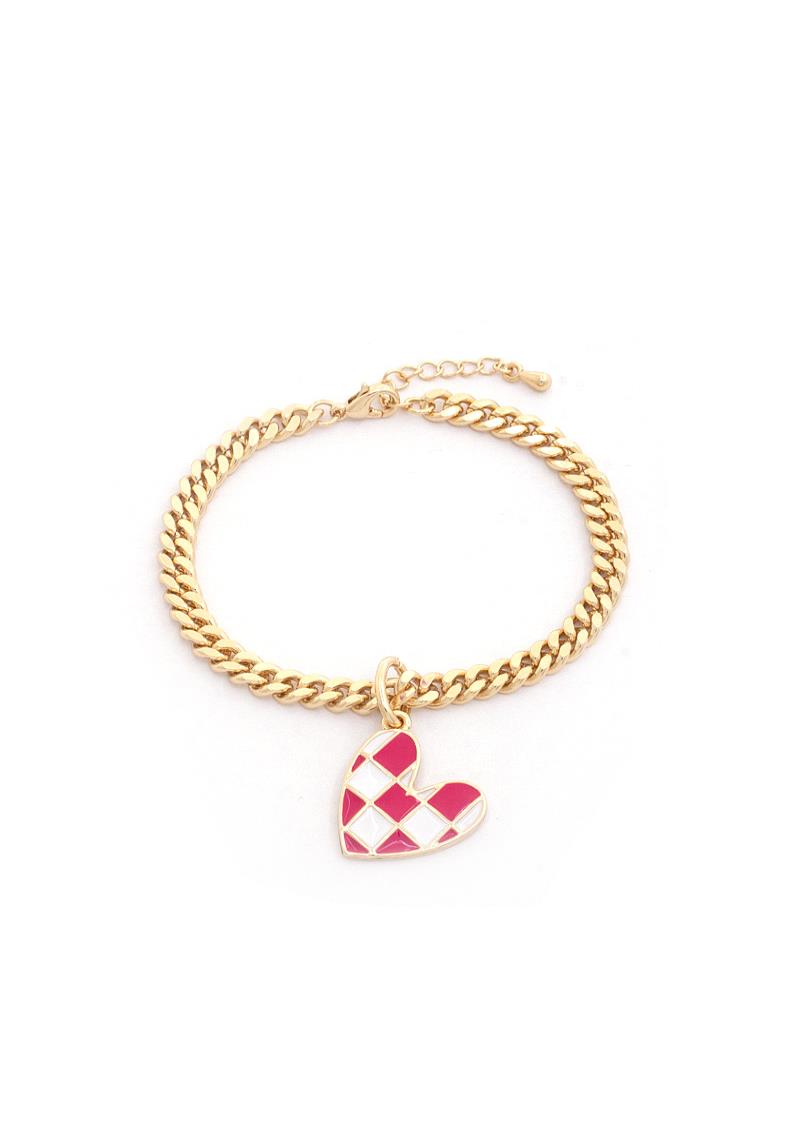 CHECKERED PATTERN HEART CHARM BRACELET
