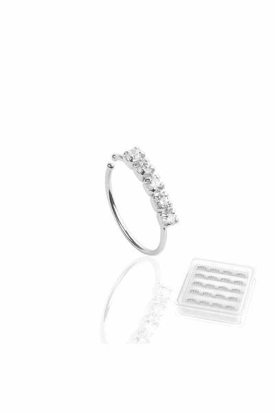 CRYSTAL 5 STONE STERLING SILVER OPEN HOOP NOSE RING (20 PC)