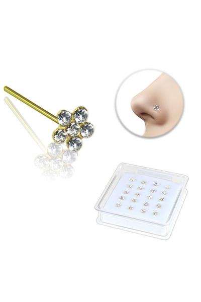 CZ FLOWER STERLING SILVER GOLD PLATED NOSE STUD STRAIGHT TIP (20 PC)