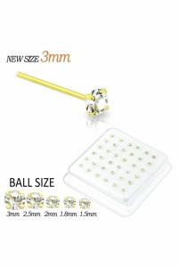 4 MM CZ STONE STERLING SILVER GOLD PLATED NOSE STUD STRAIGHT TIP (36 PC)