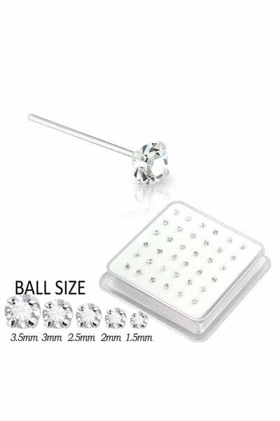 2 MM CZ STONE STERLING SILVER NOSE STUD STRAIGHT TIP (36 PC)
